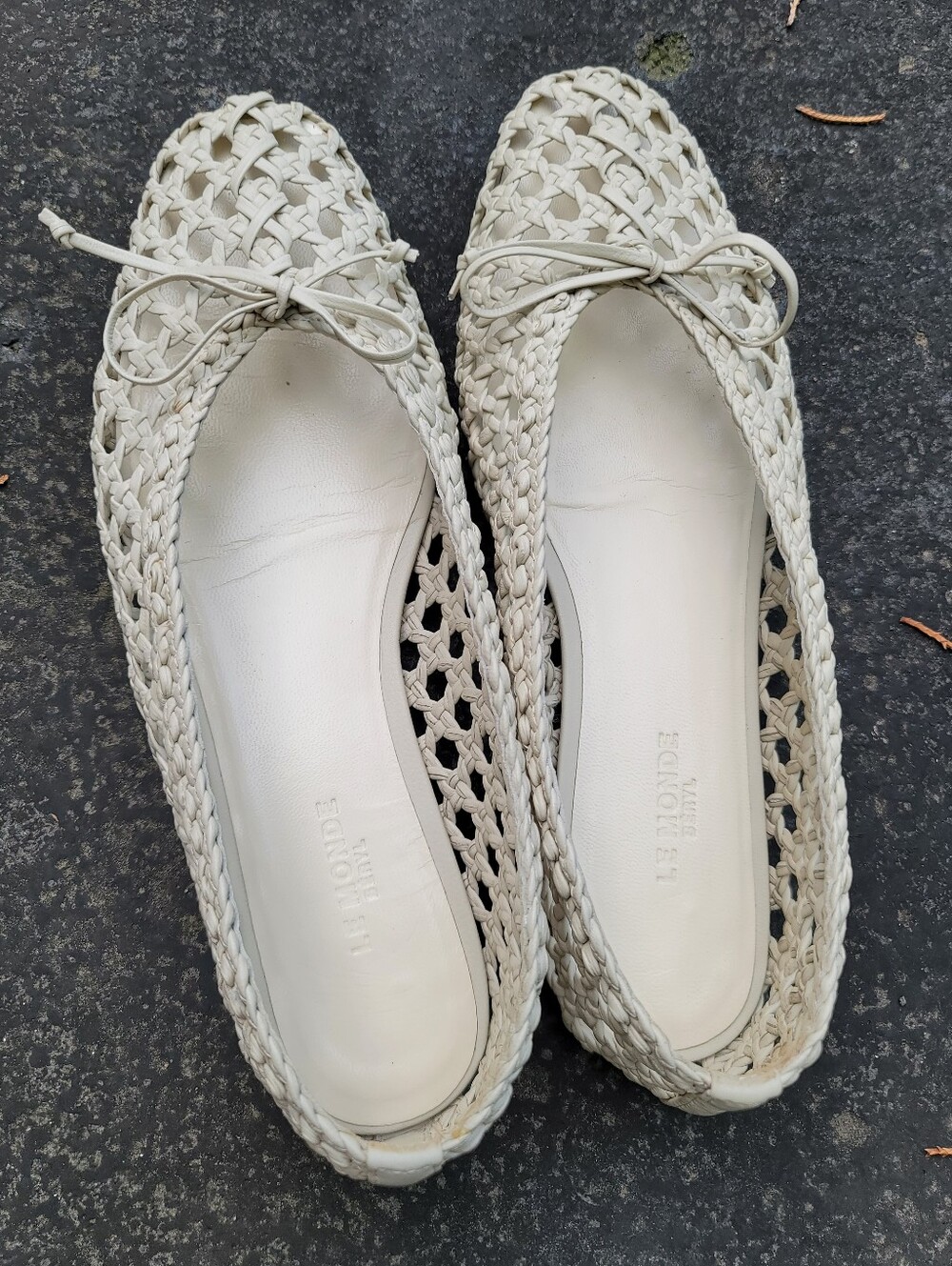 Le Monde Beryl Regency Slipper Ecru Woven Leather 37 US 7 Pre-owned